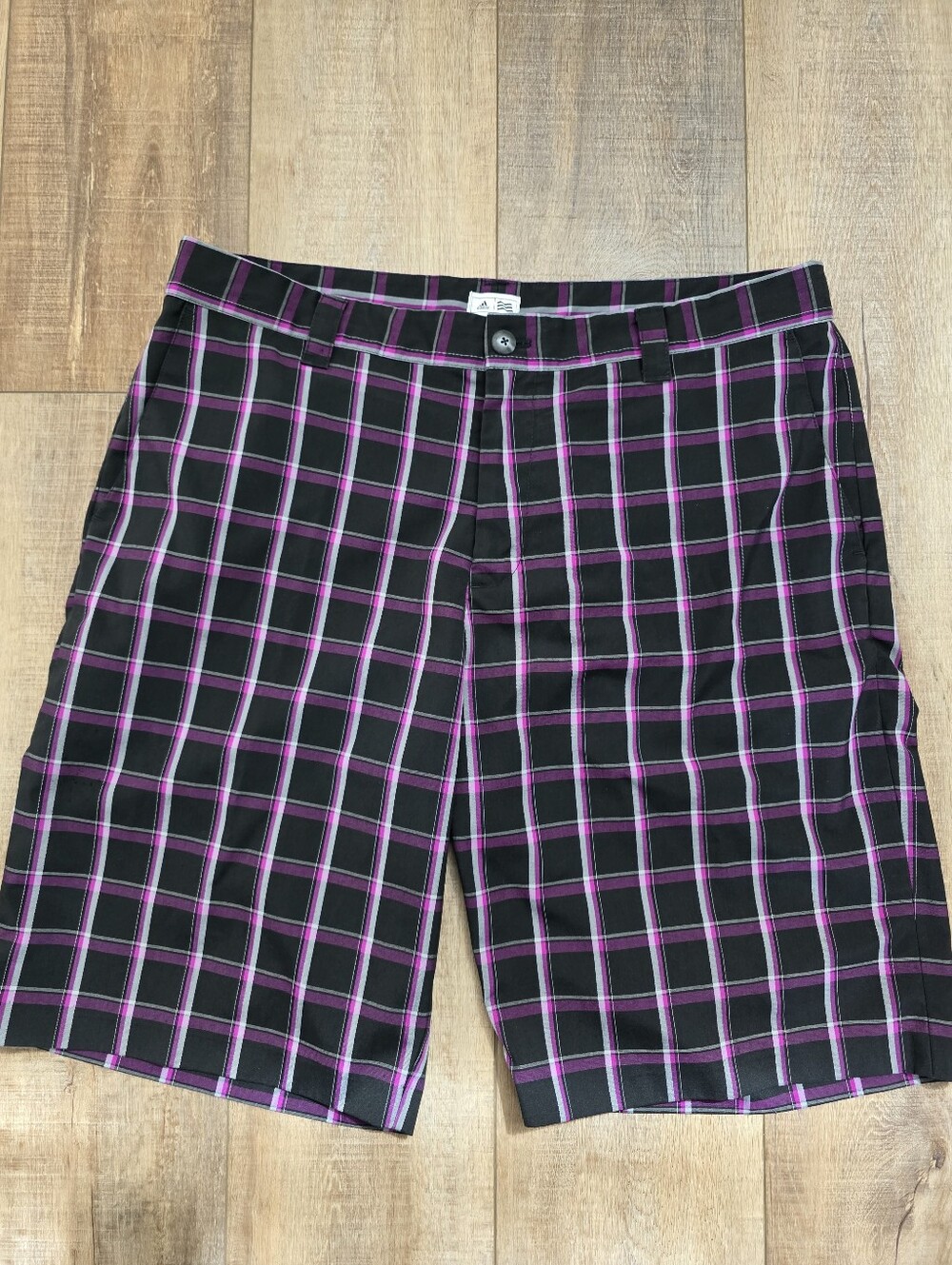 Men's Black & Purple Adidas plaid Golf Shorts, Size 36